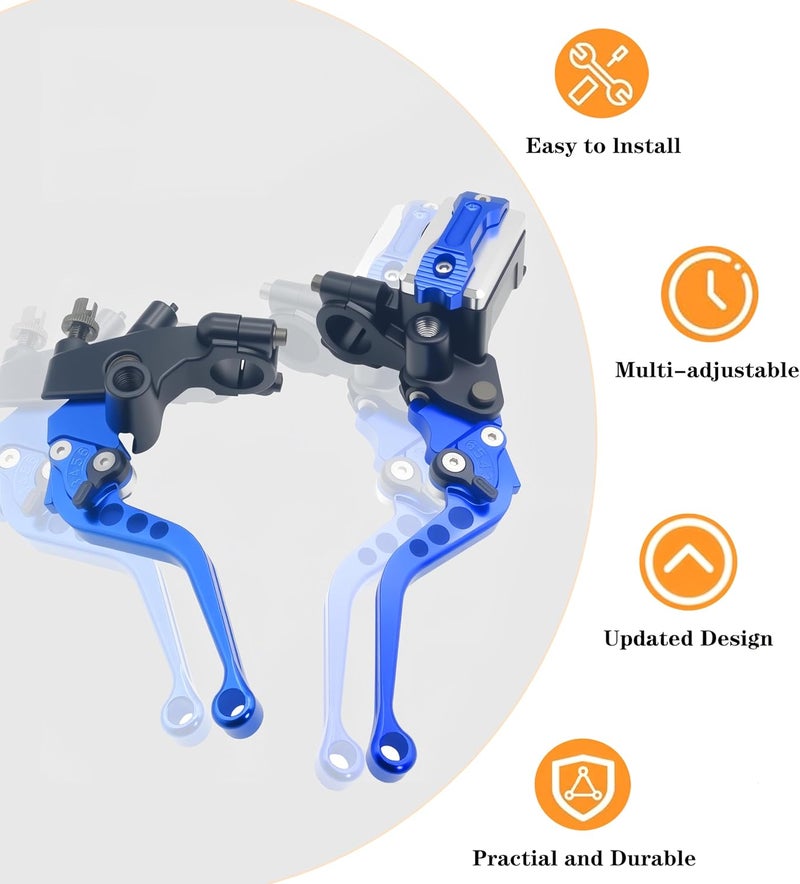 JXPANG Universal Motorcycle 7/8" 22mm Handlebar Brake Master Cylinder Clutch Lever CNC Left & Right Set Compatible with Harley Honda Kawasaki Suzuki Yamaha（ Piston Diameter 12.7mm (Blue) - Image 4